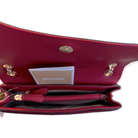 NEW Michael Kors Scarlet & Natural Small Flap Logo Bag Jet Set Chain 38H8CTCF1V - Picture 13 of 15